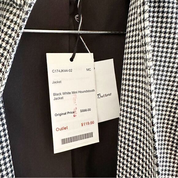 NEW WORTH NEW YORK Mini Houndstooth Jacket Stretch Wool Black White Women's 2 - Picture 5 of 6